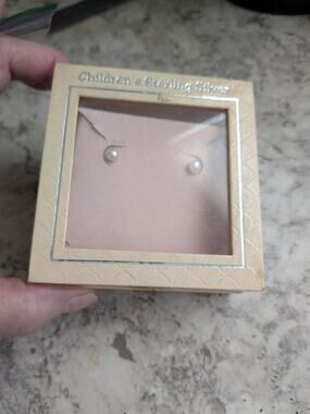 Sterling Silver Real Pearl Earring Studs Vintage